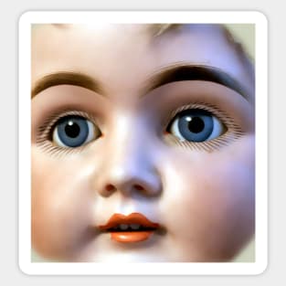 Doll face with fixed blue eyes: Eternal childhood! Sticker